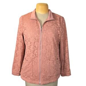Denim & Co Womens Medium Dusty Rose‎ Lace Jacket Cotton Full Zip Casual Stretch